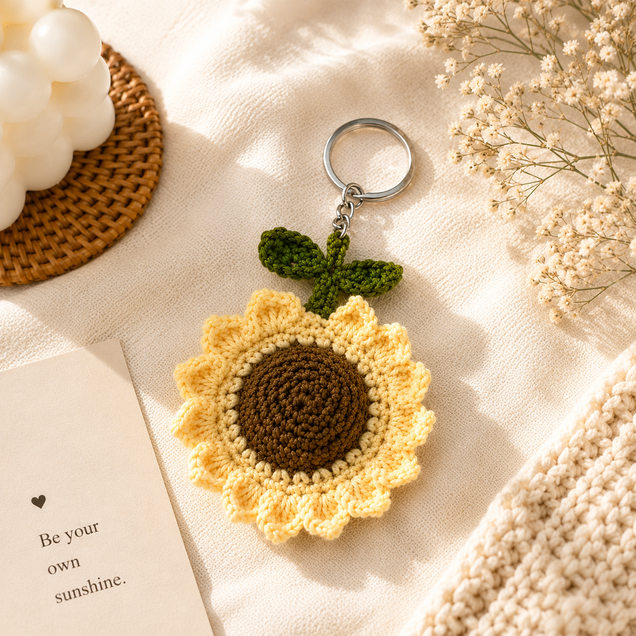 Loomie Handmade Crochet Sunflower Keychain | Cute Knitted Floral Bag Charm | Soft Yarn Key Ring for Women & Girls | Aesthetic Purse, Backpack & Car Accessory